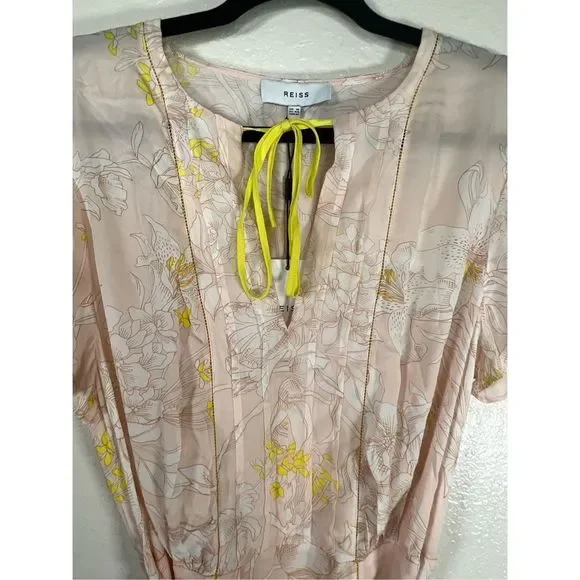 NWT Reiss Women's Floral Carlotta Tie Waist Flippy Blush Mini Dress Size 12 - Picture 7 of 12